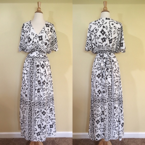 💥 SALE Floral Tie Waist Split Sleeve Maxi Dress - Picture 3 of 7